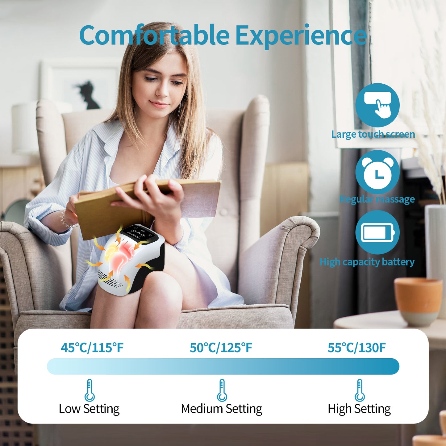 Intelligent Kneading Heating Knee Massager Rechargeable Pain Relief Infrared Laser Vibration Knee Massager